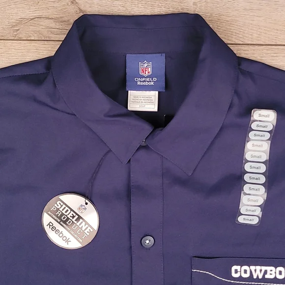 REEBOK ON FIELD Dallas Cowboys NFL Solid Navy Small Short Sleeve Shirt NEW - Picture 2 of 10